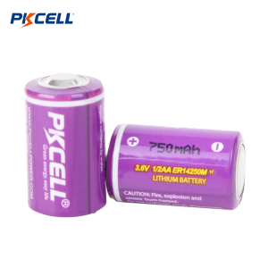 Fornecedor de bateria PKCELL ER14250M 1/2AA 3.6V 750mAh LI-SOCL2