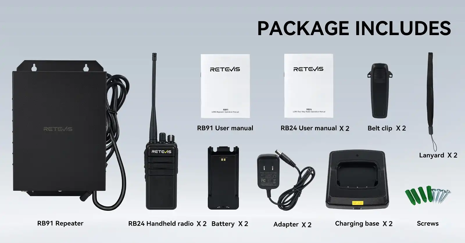 Retevis RB91 Repeater and RB24 Long Distance Solution Package Includes