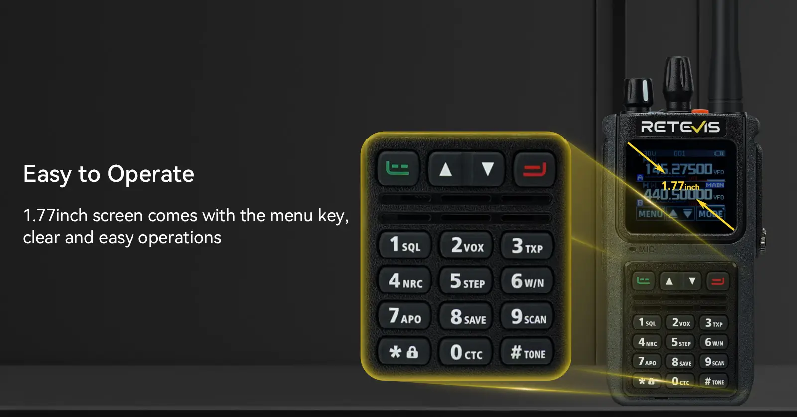 1.77inch color screen and menu key