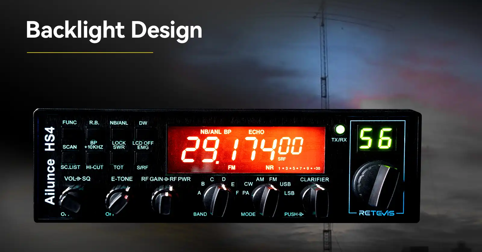 Retevis Ailunce HS4 10 Meter SSB Ham Radio AMFMPAUSBLSBCW Mobile Transceiver LCD Display